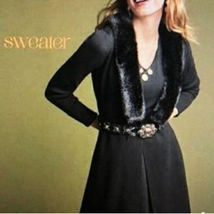 Cabi Womens Large Dynasty Sweater Long Jacket Style #3679 Faux Fur Collar Black